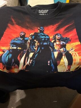 DC Comics Black Graphic Tee with Red and Blue Justice League Art